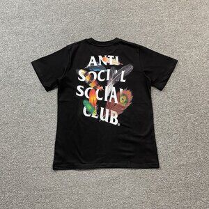 Anti Social Social Club Black T Shirt With Colorful Feather Print